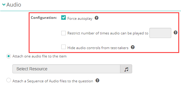 The Audio section showing the three configuration checkboxes