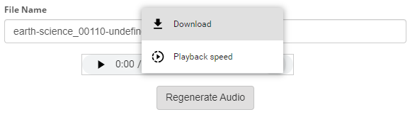 The Playback speed option selected in the audio options menu