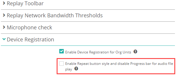 The Test Delivery Settings page showing the audio progress bar option