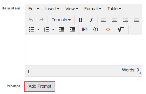 Item editor showing the Add Prompt button and prompt text field