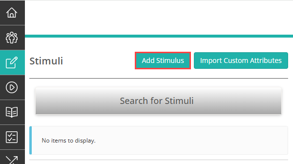 The Add Stimulus button highlighted on the Stimuli list page