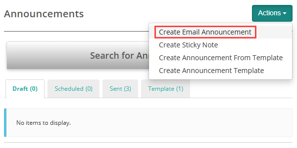 Create Email Announcement option