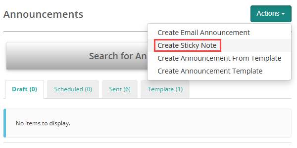Create Sticky Note option