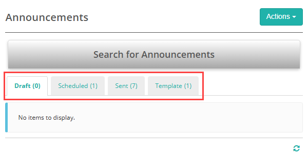 Announcements filter tabs