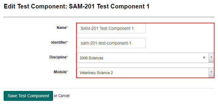 New Test Component form