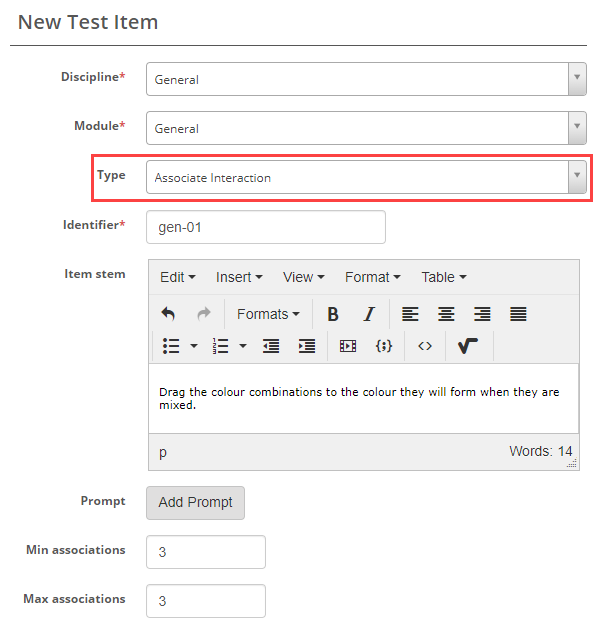 Select Associate Interaction as item type