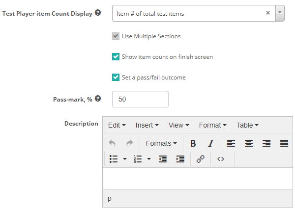 Test creation form — second section