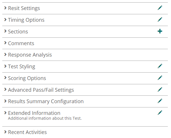 Saved test — further expandable sections