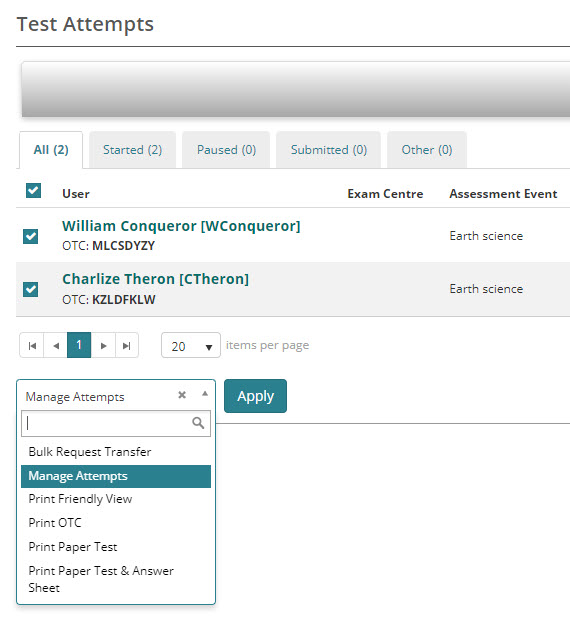 Bulk manage attempts