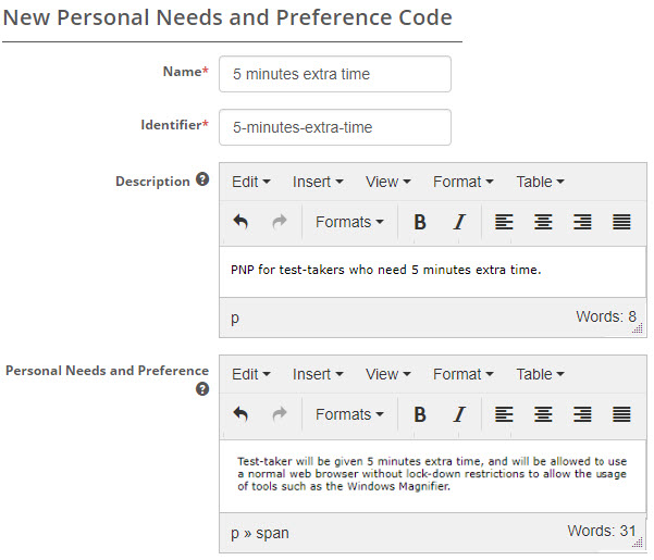 Select Add Personal Needs and Preference Code