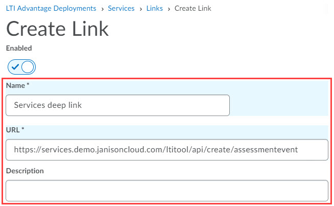 3. The Create Link screen displays. Complete the following steps (7)