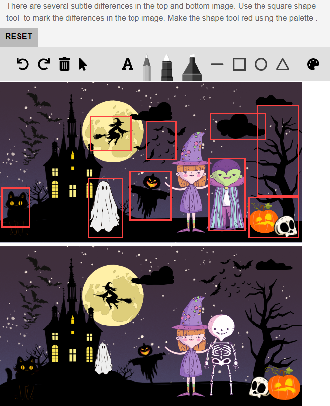 Drawing interaction example showing rectangle tool used to mark differences in images