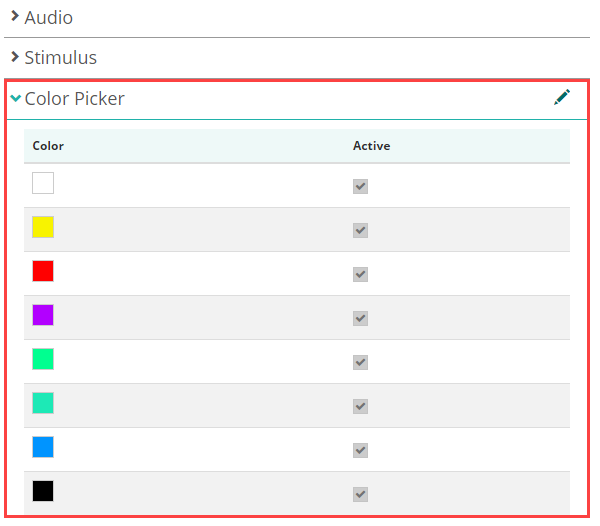 Color Picker section displaying available colour options