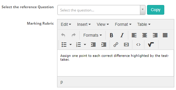 Marking Rubric field with instructions entered