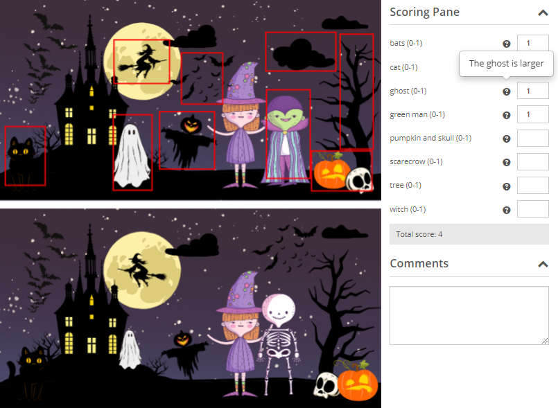 Scoring Pane on the marking screen showing marking scheme components