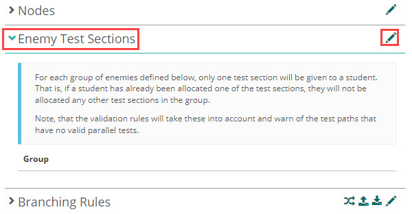 Enemy Test Sections section header with the pencil icon