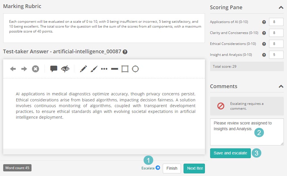 Escalation dialog with Comment field and Save and escalate button