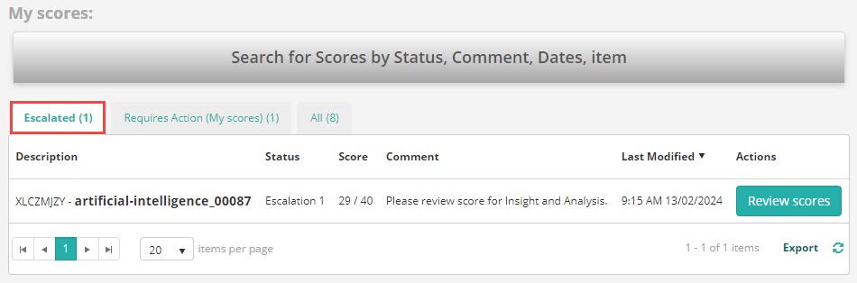 My Scores — Escalated tab