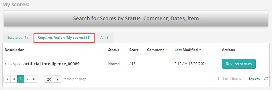 My Scores — Requires Action tab