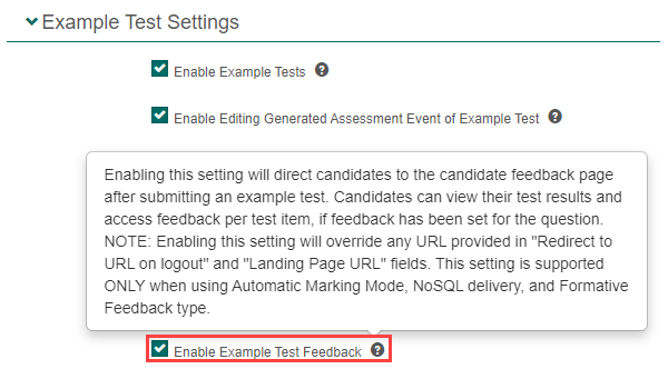 Enable Example Test Feedback setting