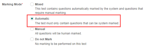 Marking Mode set to Automatic