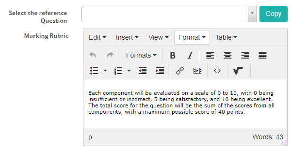 Marking Rubric field