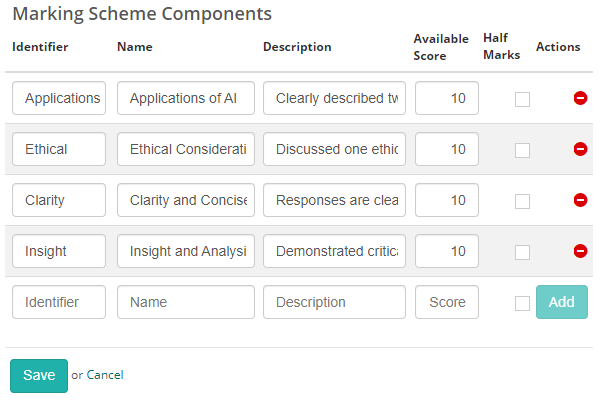 Marking Scheme Components with 5 components