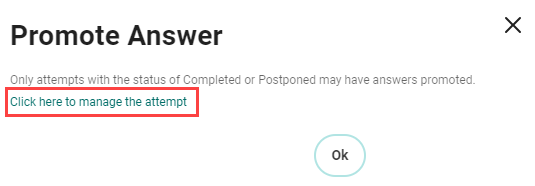 Feedback popup manage attempt link