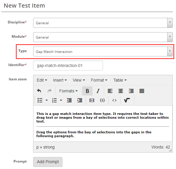 Select Gap Match Interaction type