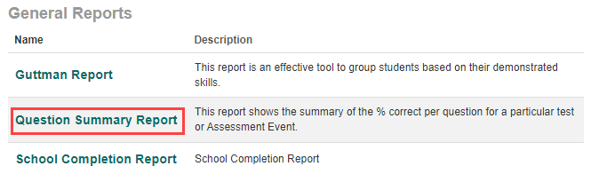 General reports - Question summary