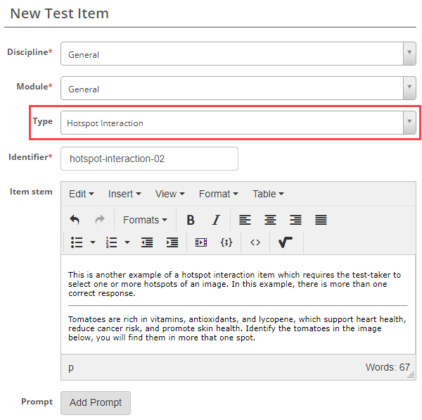 Item type selection