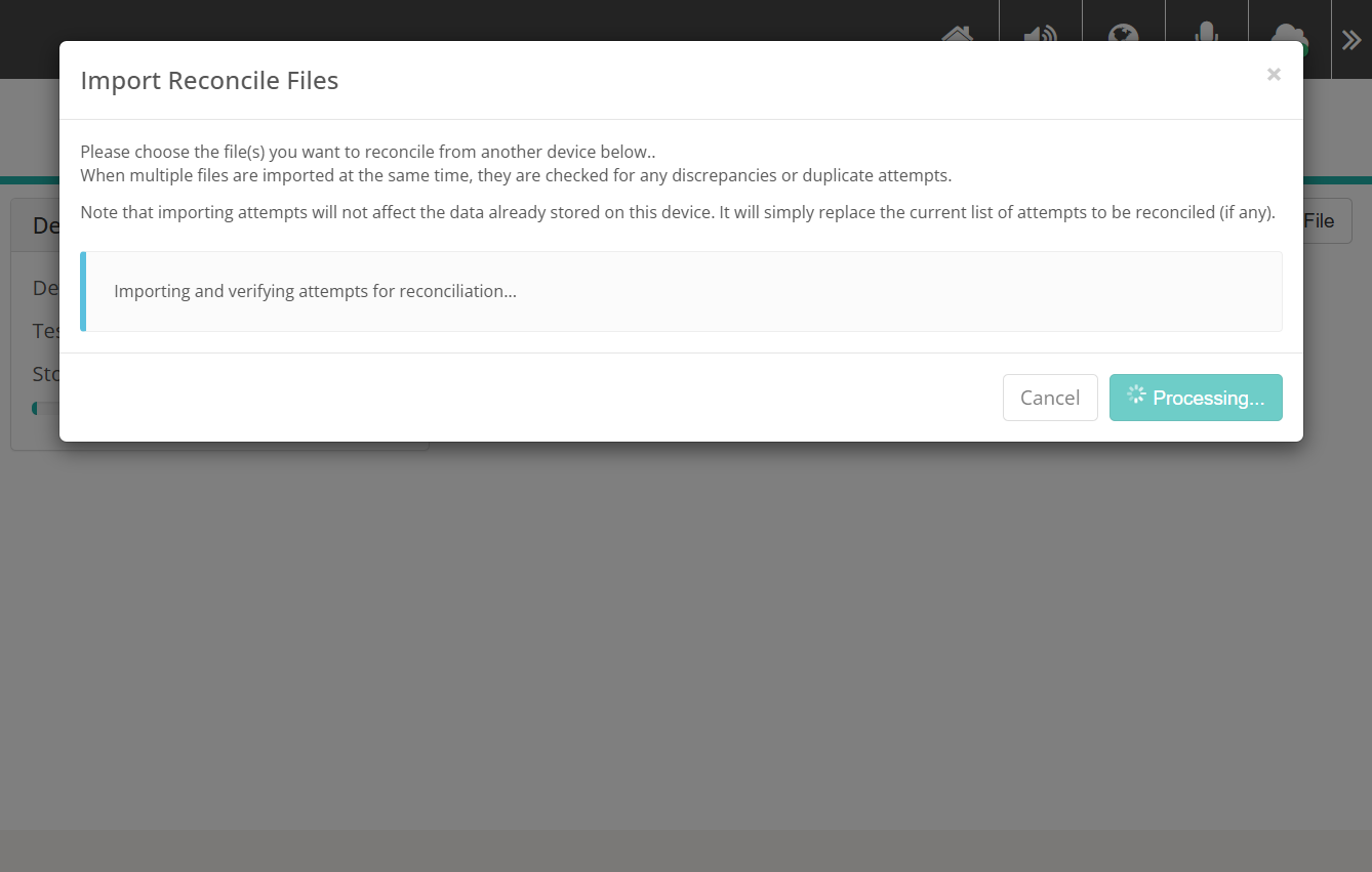 Import Reconcile Files dialog importing and verifying the attempts