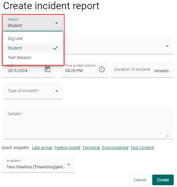 Create incident report screen