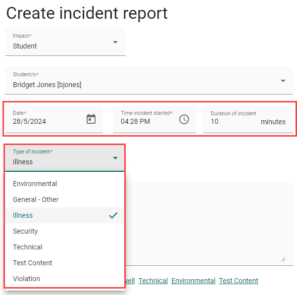 Duration and type fields