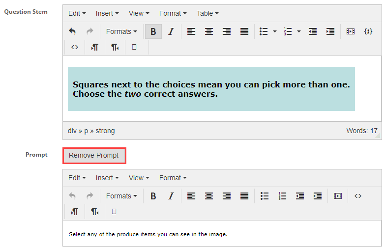 Item with a prompt as it appears in the item editor