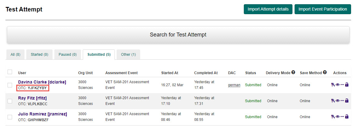 OTC on list screen
