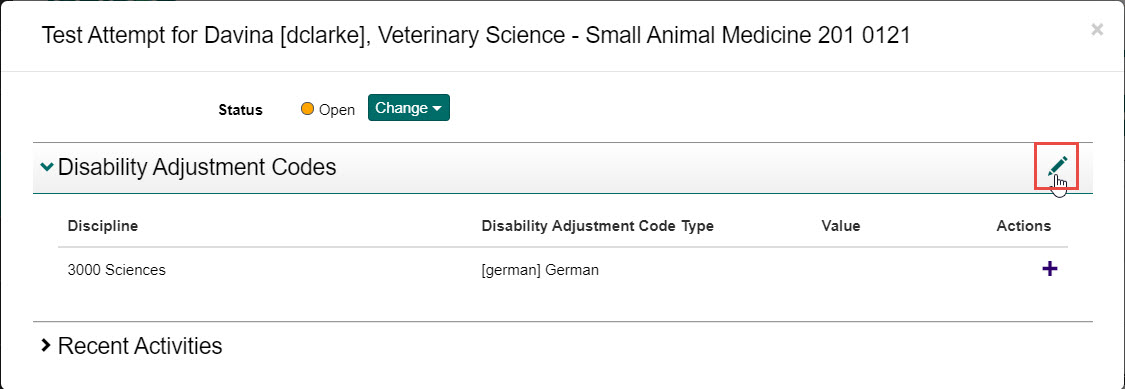 Disability adjustment codes