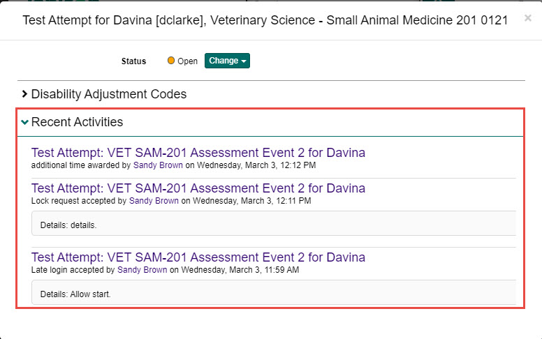 Recent Activities section