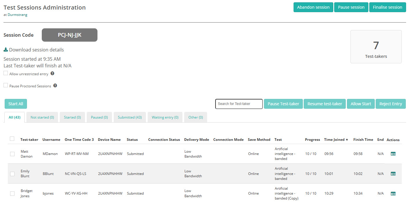 Test session administration overview