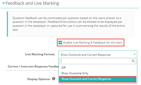 Show outcome and correct response setting