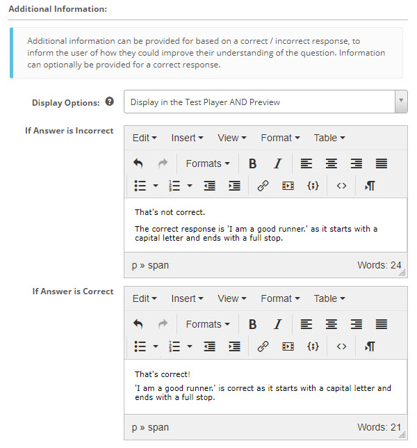 Additional information feedback fields
