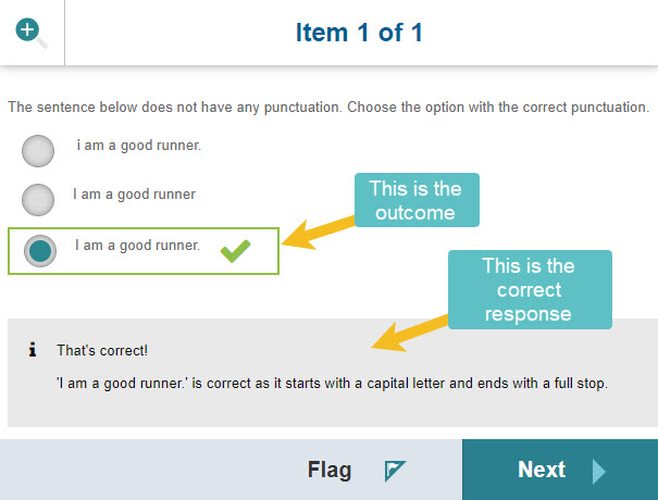 Outcome and correct response display