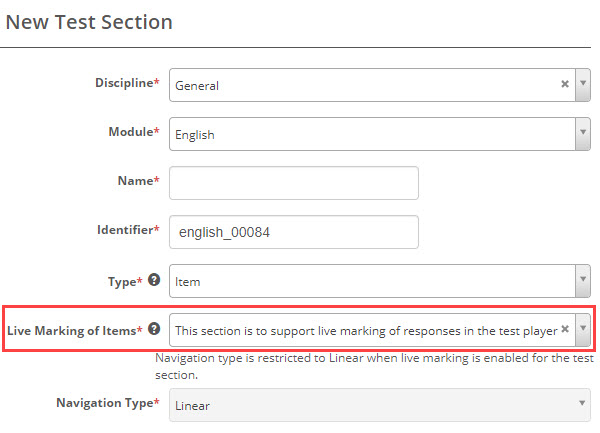 Test section live marking setting