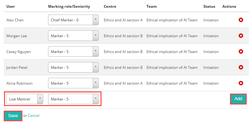 Adding an individual marker using the Select User dropdown