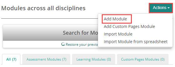 Add Module option in the Actions dropdown