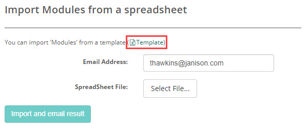Download link for the Excel module import template