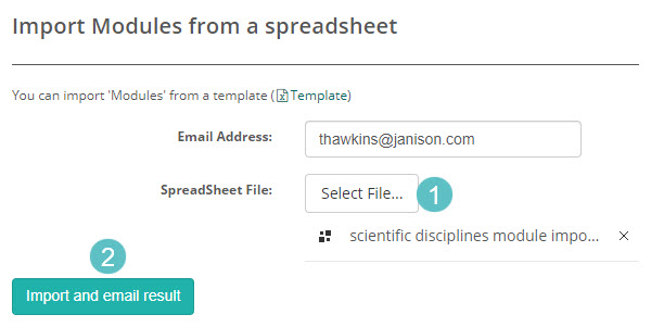 Select File button and Import and email result option
