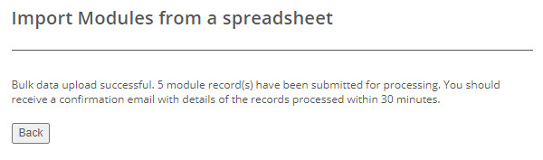 On-screen confirmation that the import has been submitted