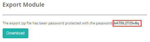 Password provided with the protected export download