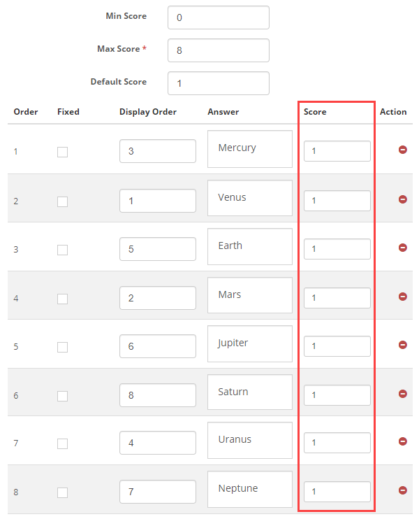 Scoring configuration panel